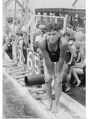 Johnny Weissmuller at competitive swimming event in the 1920's