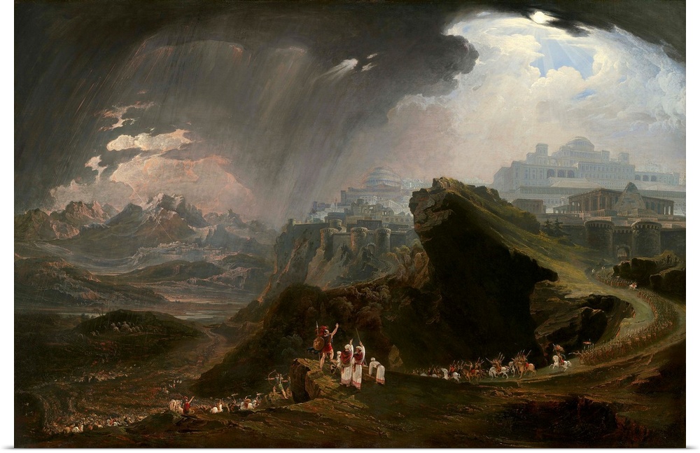 Joshua Commanding the Sun to Stand Still upon Gibeon, By John Martin, 1816, British painting, oil on panel. The biblical b...