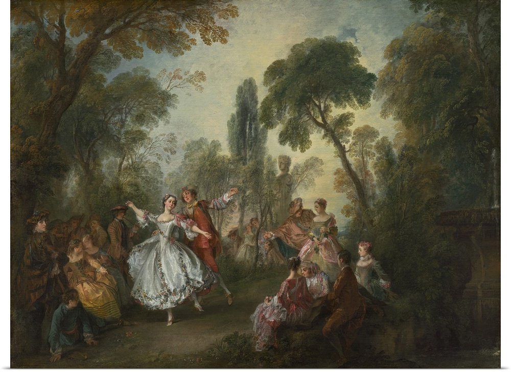 La Camargo Dancing, by Nicolas Lancret, 1730, French painting, oil on canvas. Stylishly dressed spectators assembled in sm...