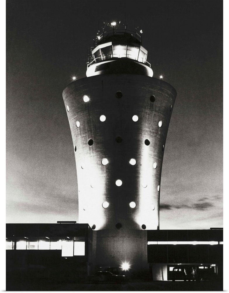 La Guardia Airport control tower, constructed in 1962. Designed by Wallace K. Harrison, its futuristic design would be at ...