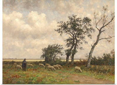 Landscape in Drenthe, by Alphonse Stengelin, 1875-1910, Dutch painting, oil on canvas