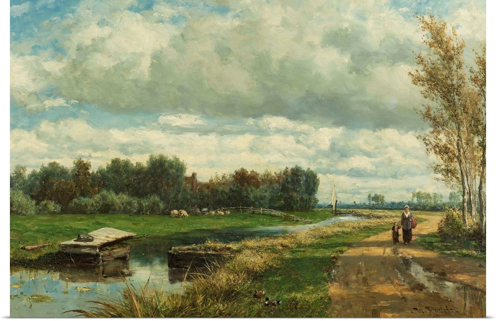 Landscape in the Environs of The Hague, by Willem Roelofs 1st, c. 1870-75, Dutch oil painting. The road from The Hague to ...