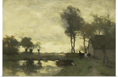 Landscape with Farm with a Pond, 1870-1903, Dutch oil painting