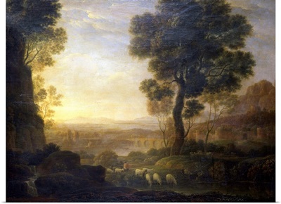 Landscape With Flock Of Sheep At The River. By School Of Claude Lorrain, 17th C.