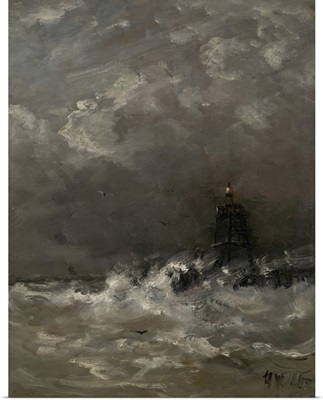 Lighthouse in Breaking Waves, c. 1900-07, Dutch painting, oil on panel