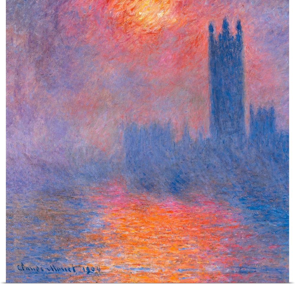 London Houses of Parliament. The Sun Shining Through the Fog, by Claude Monet, 1904, 20th Century, oil on canvas, cm 81 x ...