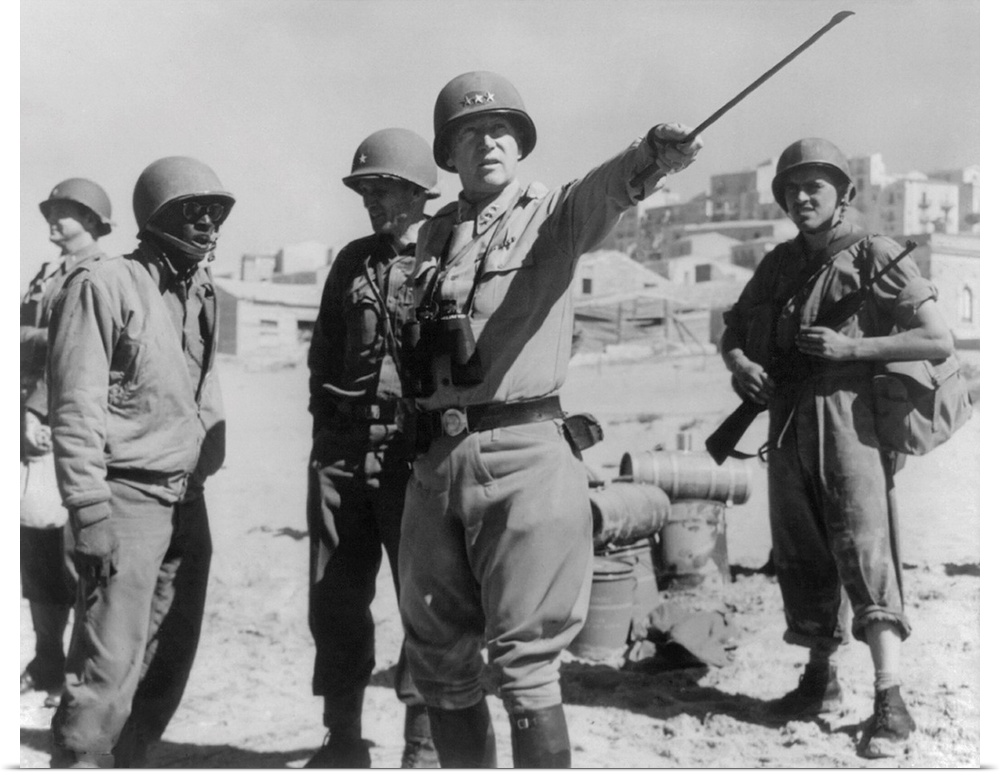Lt. General George Patton Leading Invasion Troops In Sicily. July 11, 1943 During World
