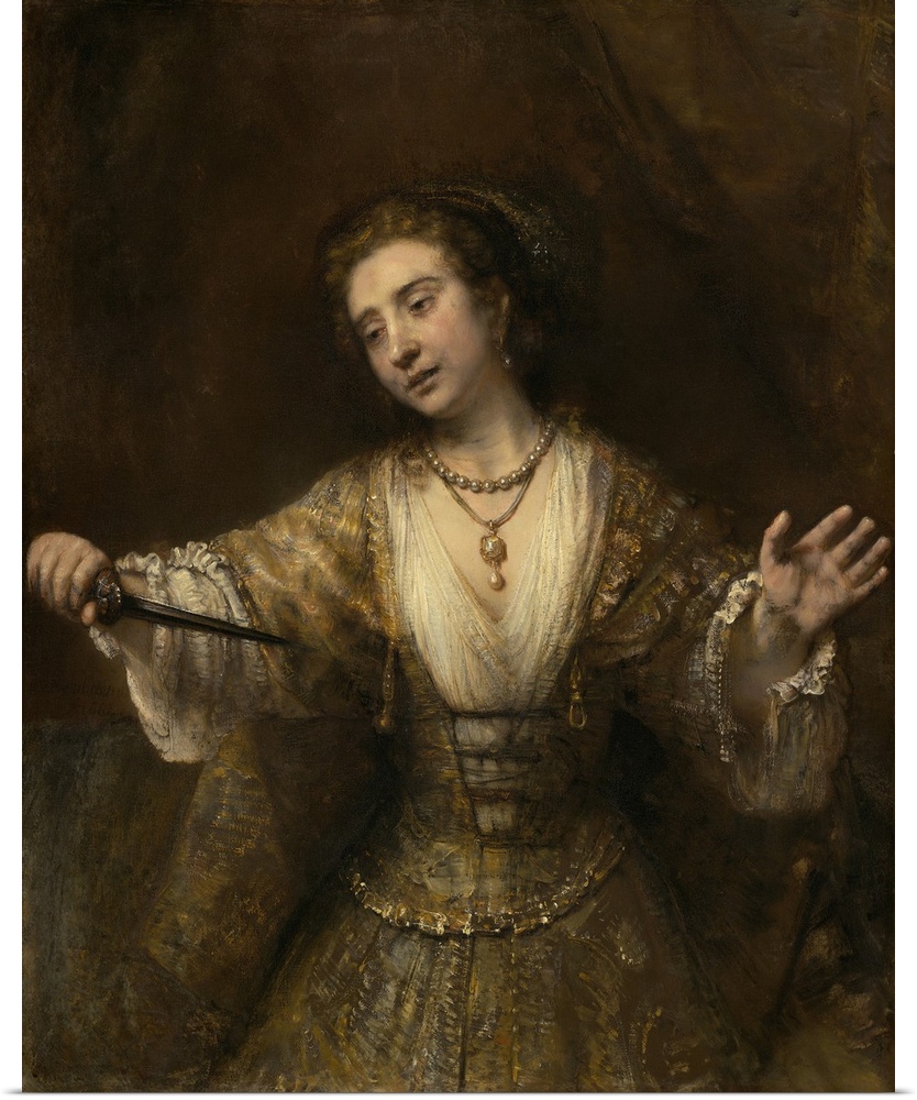 Lucretia, by Rembrandt van Rijn, 1664, Dutch painting, oil on canvas. Lucretia, wife Lucius Tarquinius Collatinus, was a 6...