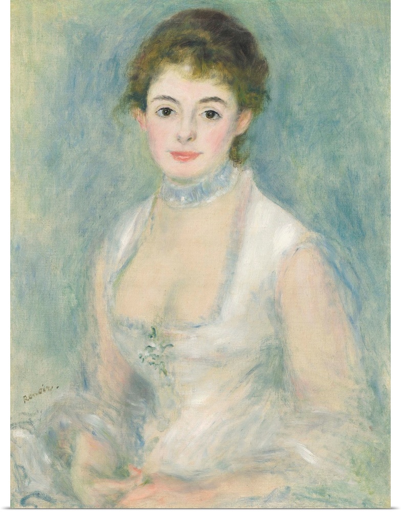 Madame Henriot, by Auguste Renoir, 1876, French painting, oil on canvas. This is a classic Renoir portrait from his pure i...