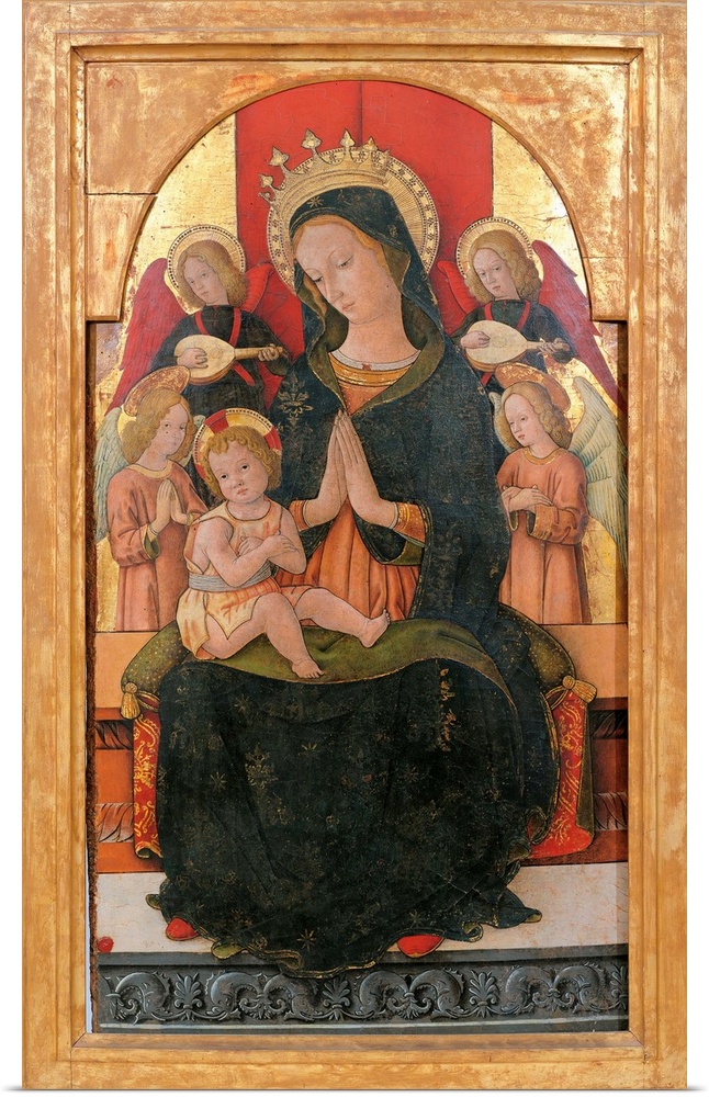 Madonna and Child Enthroned with Four Angels, by Pietro Alemanno, 1480 about, 15th Century, tempera on panel, cm 125 x 70 ...