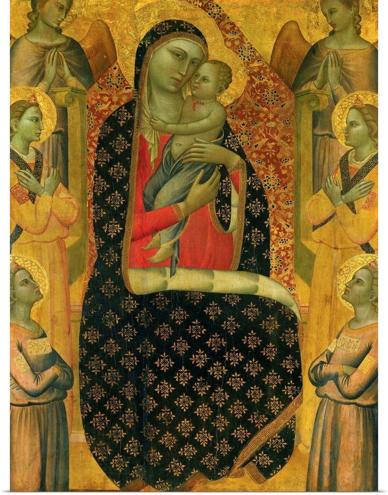 Allegretto Nuzi, Italian School. Madonna in Majesty enthroned with six angels. Oil on wood, 1.38 x 0.99 m. Avignon, musee ...