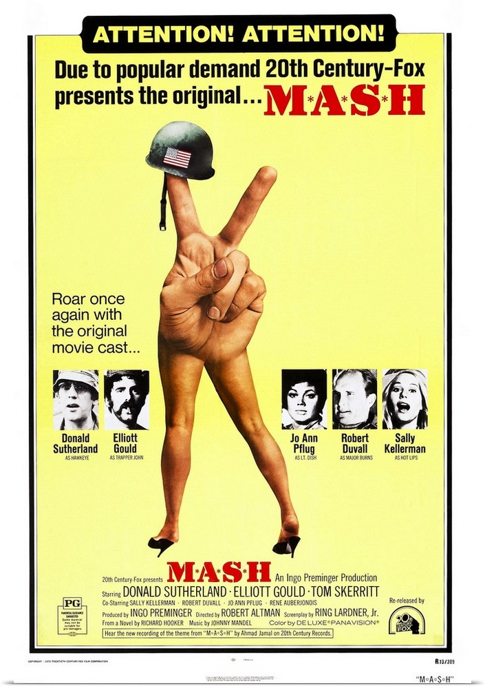 MASH, (aka M*A*S*H*), US poster art, from left: Donald Sutherland, Elliott Gould, Jo Ann Pflug, Robert Duvall, Sally Kelle...