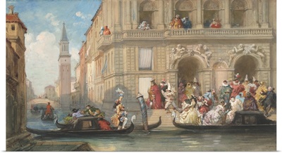 Masqueraders Boarding Gondolas before a Venetian Palazzo
