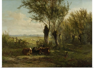Meadow near Oosterbeek, by Gerard Bilders, 1860 Dutch painting, oil on canvas
