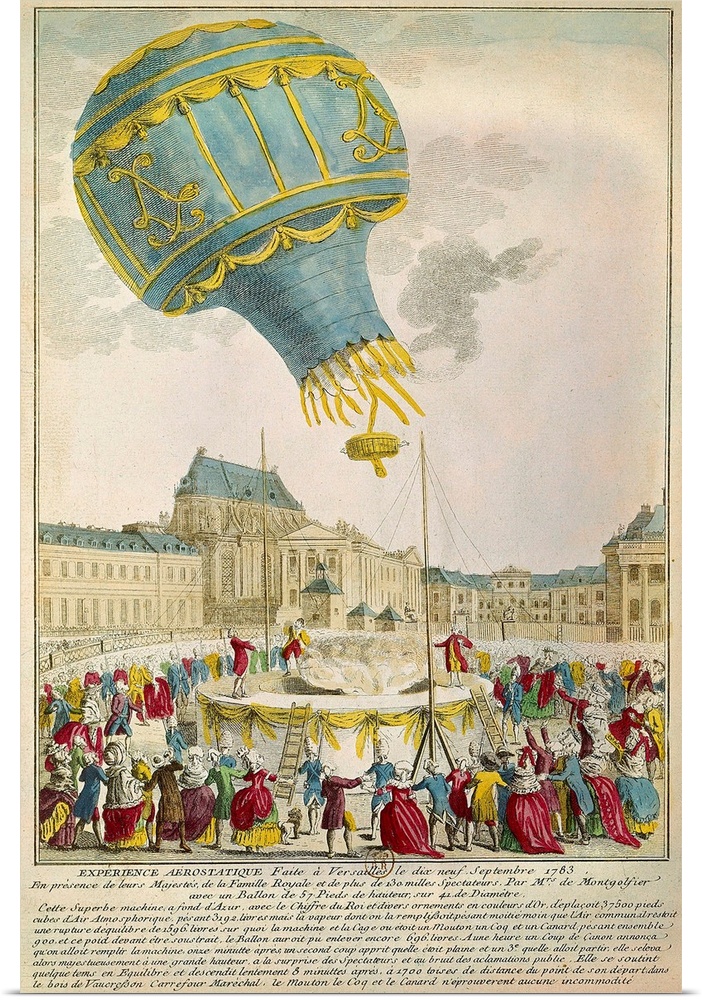Engraving , experience des freres montgolfier le 19 septembre 1783 a versailles , Paris