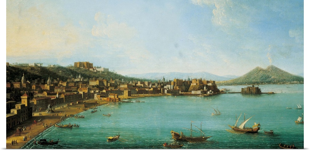 Naples from the West (Napoli da Occidente), by Antonio Joli, 18th Century, oil on canvas, Whole artwork view. Wide shot of...