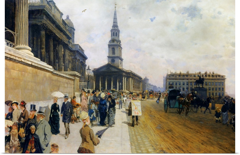 Giuseppe Nittis (1846-1884), Italian School. The National Gallery and the Saint Martin Church in London. Circa 1878. Oil o...