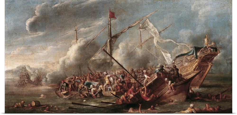 WAEL, Cornelis de (1592 - 1667). Naval Battle between Spanish and Turks. 17th c. Work also attributed to Juan de Toledo. B...