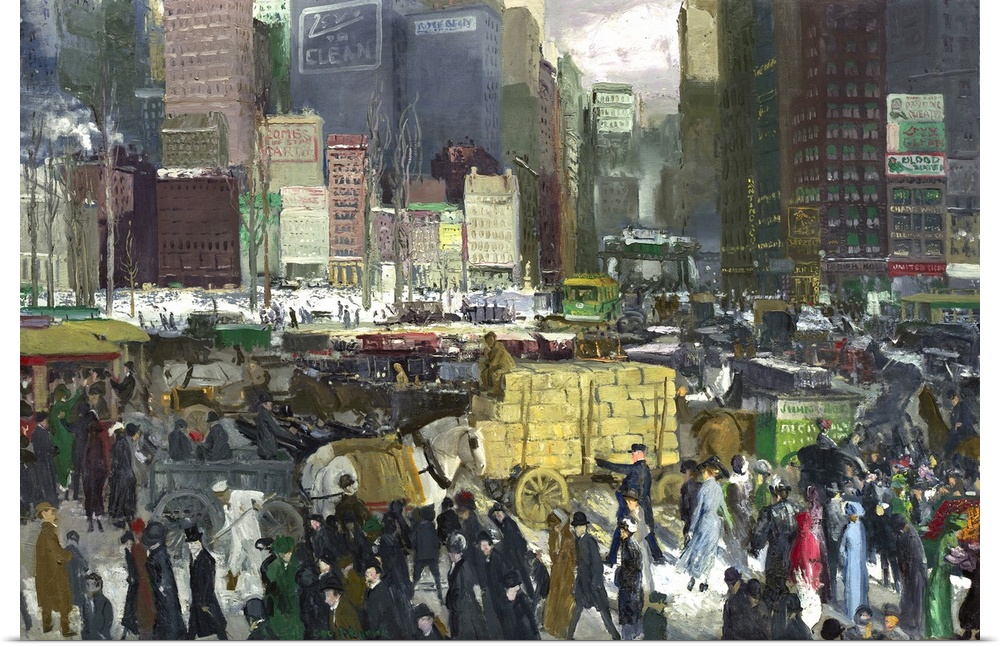 New York, by George Bellows, 1911, American painting, oil on canvas. The intersection of Broadway and 23rd Street in Manha...