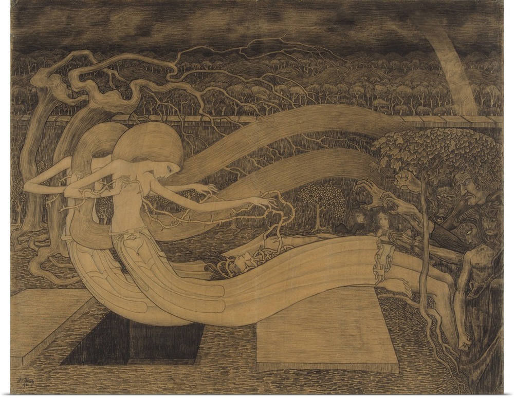 O Grave, Where is Thy Victory?, but Jan Toorop, 1892, Dutch drawing, chalk on paper. Death, the monster with figures on le...