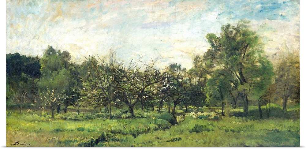 Orchard, by Charles Fran?ois Daubigny, c. 1865-69, French painting, oil on canvas. Barbizon school realist landscape with ...