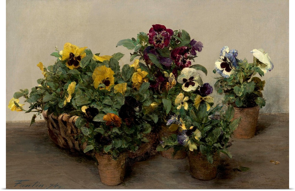 Pansies, by Henri Fantin-Latour, 1874, French painting, oil on canvas. This still life is one of thirty-one compositions o...