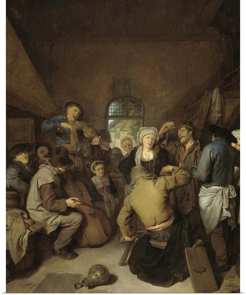 Peasants Making Music and Dancing, by Cornelis Bega, 1650-64, Dutch painting, oil on canvas. Peasants singing and dancing ...
