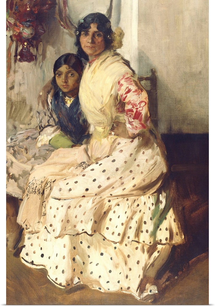 Pepilla the Gypsy and Her Daughter, by Joaquin Sorolla y Bastida, 1910, Spanish painting, oil on canvas. Pepilla sits with...