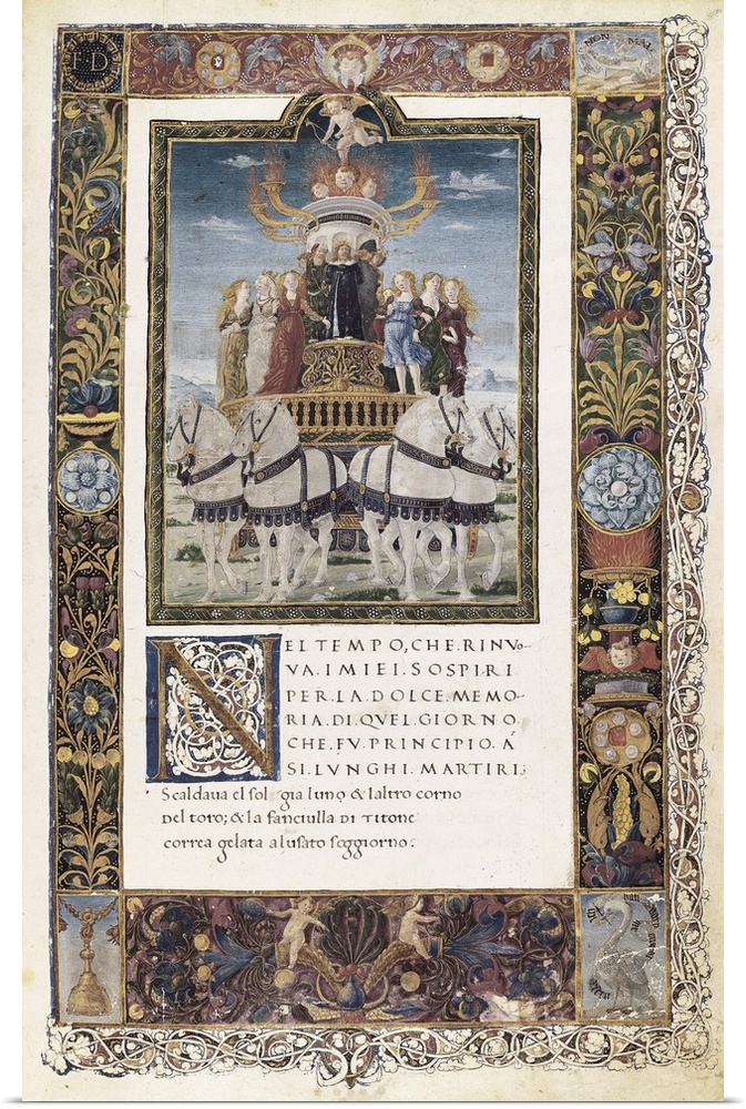 PETRARCH (1304-1374). Italian humanist and poet. Sonnets, Songs and Triumphs. Miniature with the Triumph of Love (15th c.)...