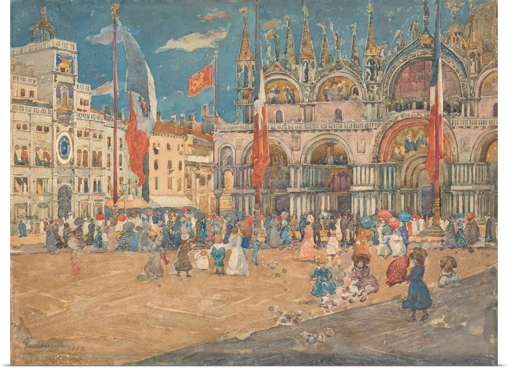 Piazza San Marco, by Maurice Brazil Prendergast, 1898, American painting, oil on canvas. The artist painted a series of wa...