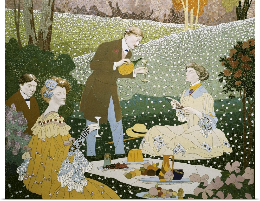PEY I FARRIOL, Josep (1875-1956). Picnic in countryside. Decorative panel. c. 1905 - 1906. Detail of a decorative soffit. ...