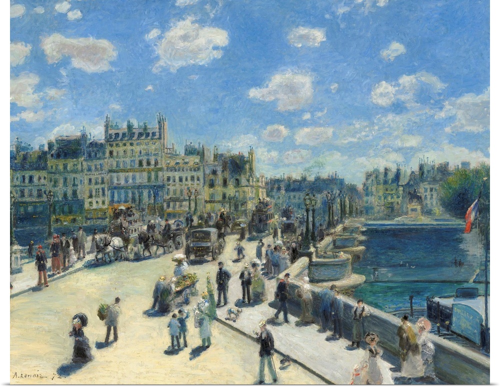 Pont Neuf, Paris, by Auguste Renoir, 1872, French impressionist painting, oil on canvas. Renoir's brother Edmond, in a str...