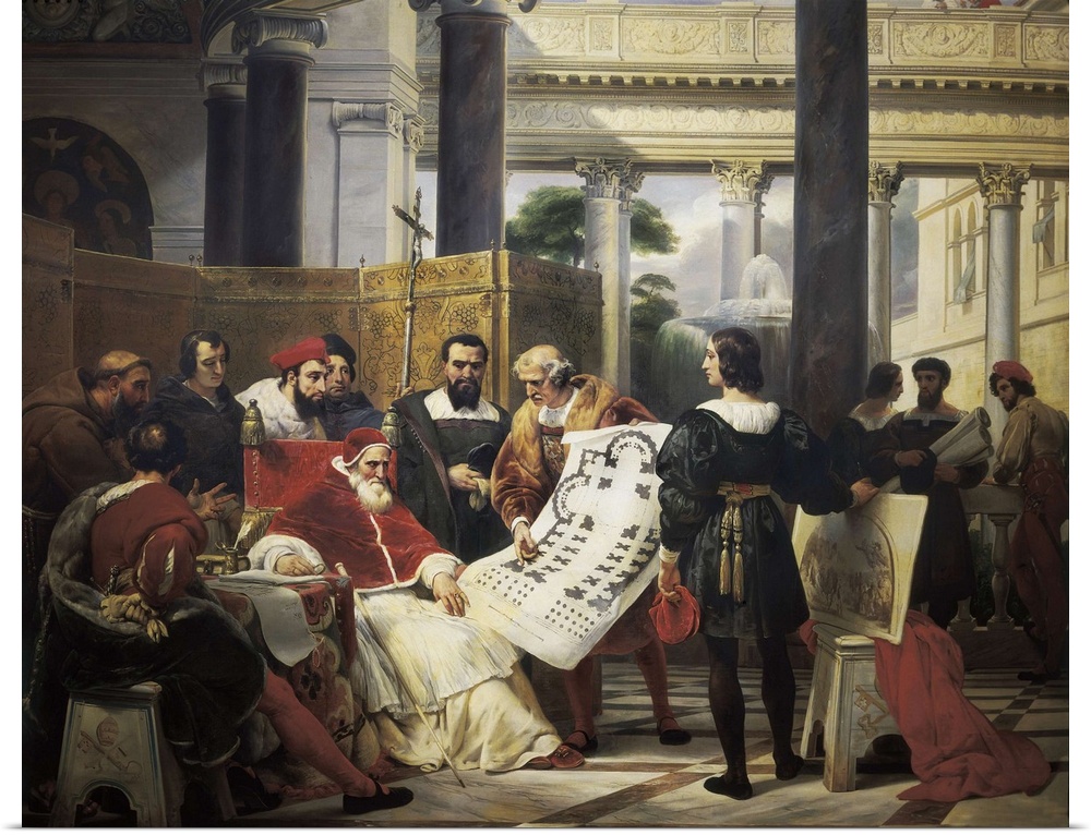 Pope Julius II ordering Bramante, Michelangelo, and Raphael to construct the Vatican