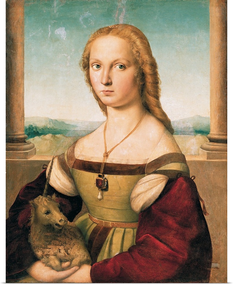 Portrait of a Young Woman (Lady with a Unicorn), by Raffaello Sanzio, 1505 - 1506, 16th Century, oil on panel transferred ...