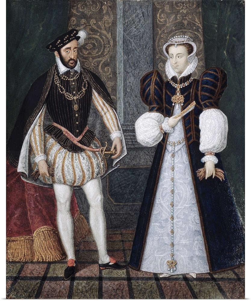 1919 , French School. Full-length Portrait of King Henry II of France (1519-1559) and Catherine de' Medici (1519-1589). An...