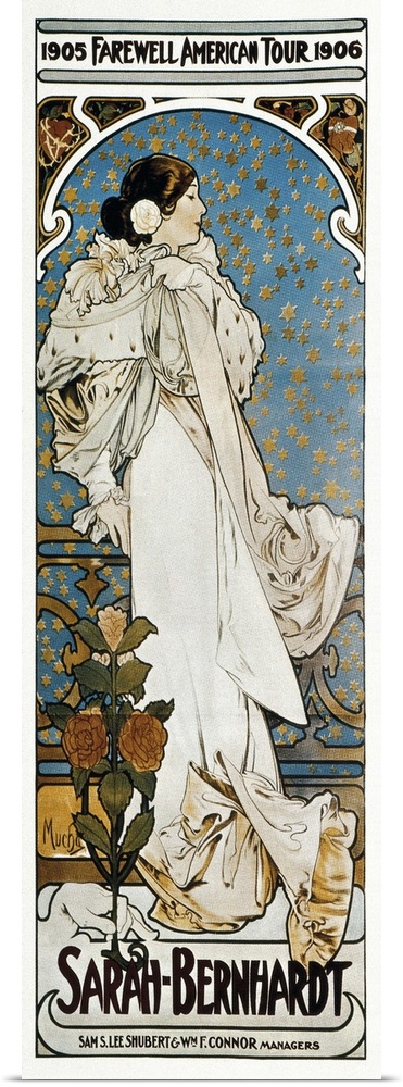 MUCHA, Alphonse Maria (1860-1939). Farewell American Tour of Sarah Bernhardt. 1905. Poster advertising the American tour o...