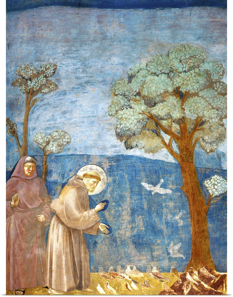 The Preaching to the Birds, by Giotto, 1297 - 1300, 13th Century, fresco, cm 270 x 230 - Italy, Umbria, Perugia, Assisi, U...