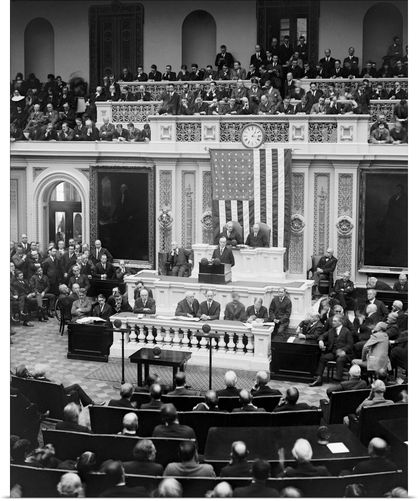 President Calvin Coolidge delivering his first message to Congress on Dec. 6, 1923. He assumed the Presidency following th...