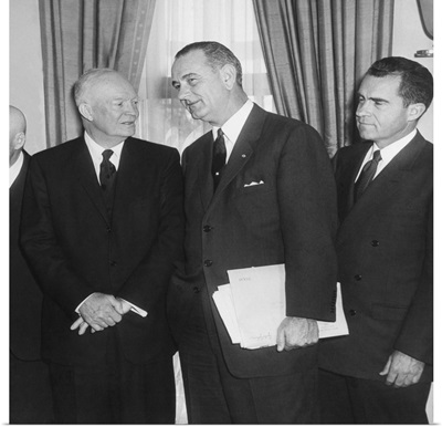 President Eisenhower and future Presidents Lyndon Johnson and Richard Nixon