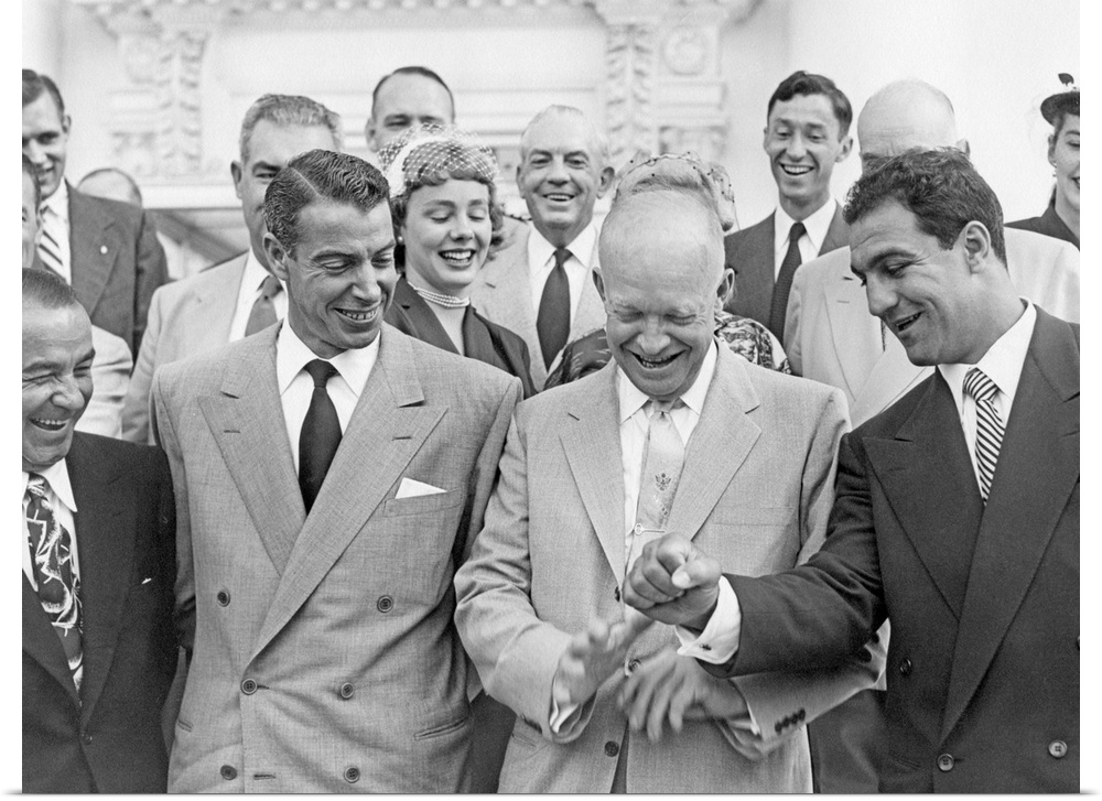 President Eisenhower with baseball great Joe DiMaggio, and boxing champion, Rocky Marciano. June 6, 1953. They were among ...