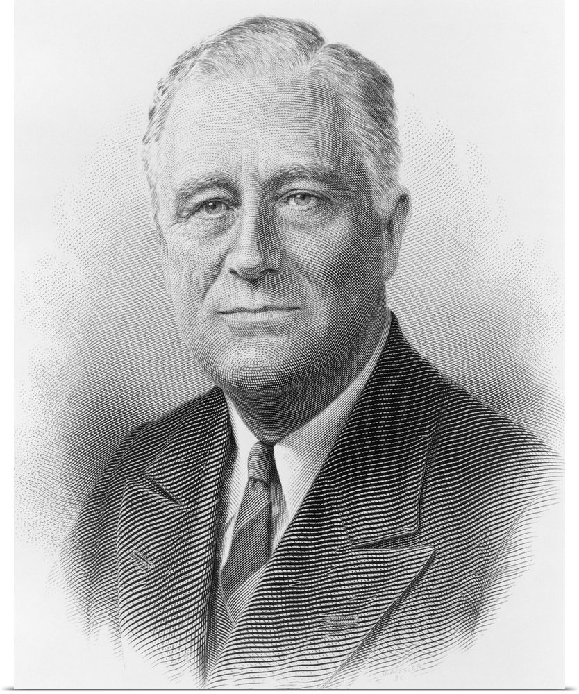 President Franklin Roosevelt in a engraved portrait by the Bureau of Printing and Engraving. c. 1932-1940.