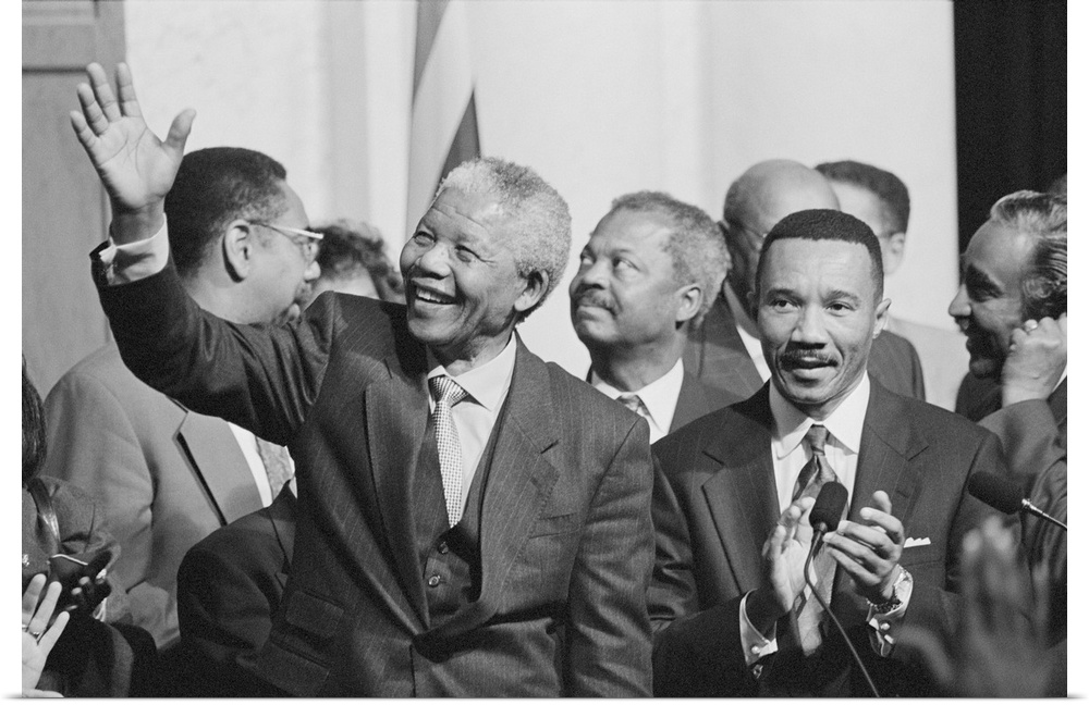 President of South Africa, Nelson Mandela with members of the Congressional Black Caucus. Oct. 4, 1994. Standing beside Ma...