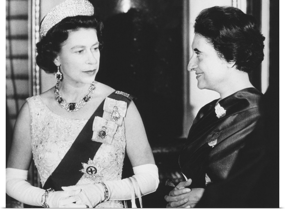 Queen Elizabeth with Indian Prime Minister Indira Gandhi at Buckingham Palace. They were attending a reception for Commonw...