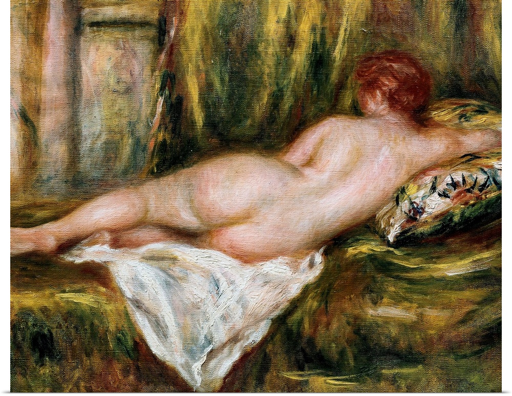 RENOIR, Pierre-Auguste (1841-1919). Reclining Nude from the Back, Rest after the Bath. ca. 1909. Impressionism. Oil on can...