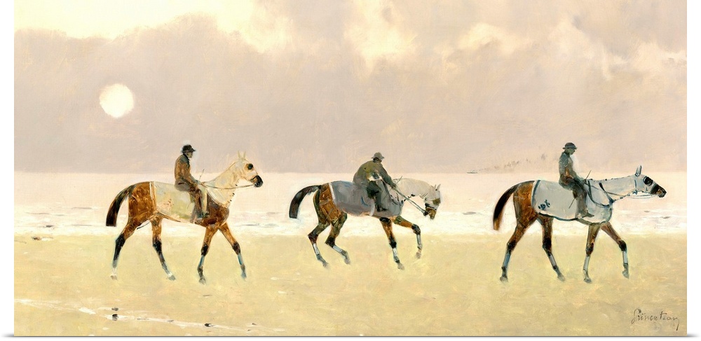 Riders on the Beach at Dieppe, by Rene Pierre Charles Princeteau, 1892, French painting, oil on canvas. Princeteau was not...