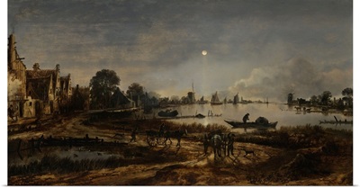 River View by Moonlight, by Aert van der Neer, 1640-50