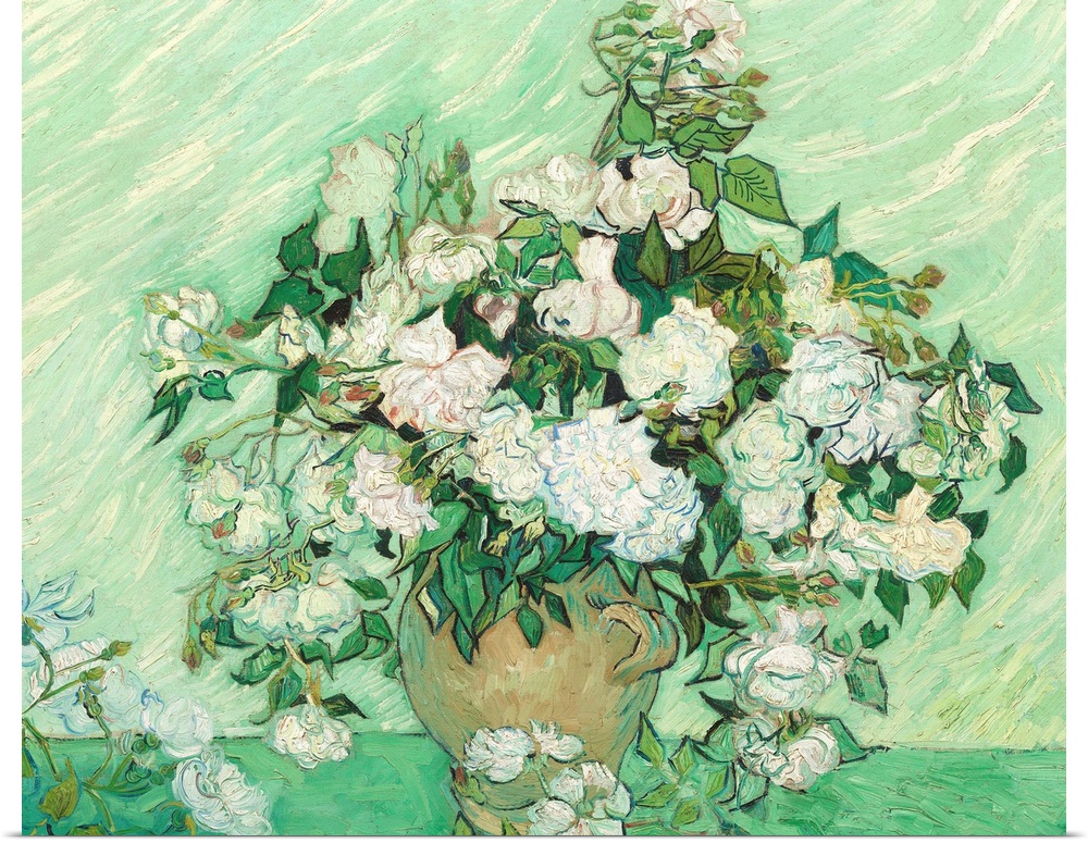 Roses, by Vincent van Gogh, 1890, Dutch Post-Impressionist painting, oil on canvas. It is among his largest and most beaut...