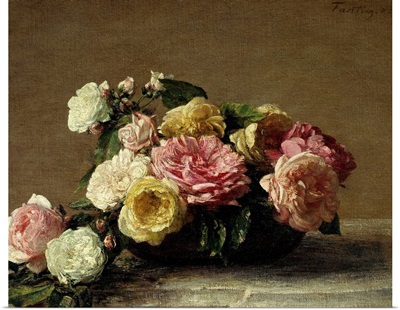 Roses in a Dish, By Henri Fantin Latour, 1882, French impressionist, oil on canvas