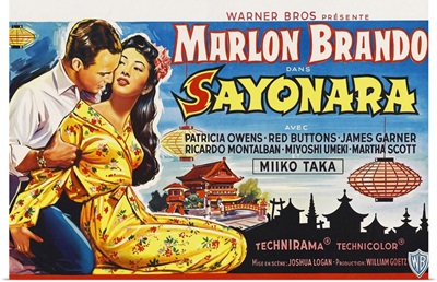 Sayonara, Marlon Brando, Miiko Taka, Belgian Poster Art, 1957