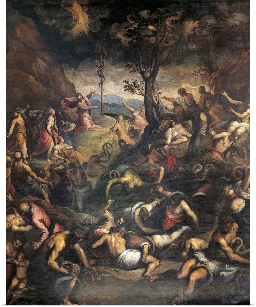 The Scourge of the Serpents, by Jacopo Negretti known as Palma the Younger, 1595 - 1600 about, 16th Century, canvas, cm 52...